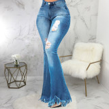 Plus Size Denim Ripped Hole Skinny Flared Jeans HSF-2318