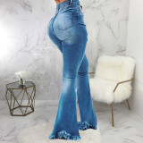 Plus Size Denim Ripped Hole Skinny Flared Jeans HSF-2318