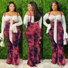 Plus Size Casual Printed Strap Long Flared Jumpsuits MX-6015