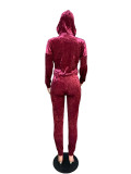 Casual Velvet Hooded Two Piece Pants Set QZX-6160
