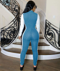 Sexy Patchwork Zipper Long Sleeves SKinny Jumpsuits WSM-5193