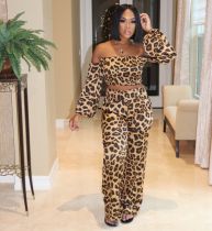 Sexy Leopard Off Shoulder 2 Piece Pants Set BGN-108