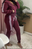 Plus Size Casual Hooded Zipper Two Piece Pants Set YM-9242