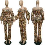 Sexy Leopard Off Shoulder 2 Piece Pants Set BGN-108