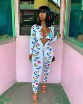 Butterfly Print Skinny Jumpsuit With Bra BGN-109