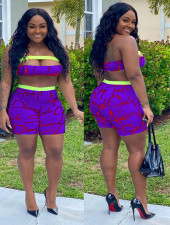 Sexy Letter Print Tube Top Shorts Two Piece Set DMF-8121