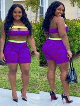 Sexy Letter Print Tube Top Shorts Two Piece Set DMF-8121