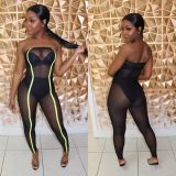 Plus Size Sexy Mesh See Through Jumpsuits With Panties DMF-8043