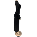 Sexy Backless Solid Long Sleeve Bodycon Maxi Dress FNN-8527