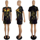 Plus Size 4XL Casual Fashion Printed Short Sleeve T-shirt Dress LSL-6382