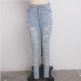 Broken Hole High Waist Denim Jeans HSF-2080