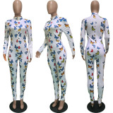 Butterfly Print Skinny Jumpsuit With Bra BGN-109