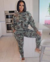 Plus Size 4XL Fashion Camouflage Long Sleeve Top And Pants Casual Sports Set WAF-7070-1
