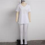 Solid T Shirt And Pants Two Piece Sets SMR-9690