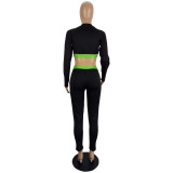 Sexy Energetic Sport Running Solid Color Long Sleeve Top And Pants Two Piece Set LSL-6381