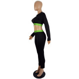 Sexy Energetic Sport Running Solid Color Long Sleeve Top And Pants Two Piece Set LSL-6381