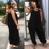 Plus Size Sexy Loose Bow Straps Pockets Jumpsuit OD-8169