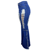 Plus Size 4XL Denim Ripped Hole Flared Jeans LSL-6376