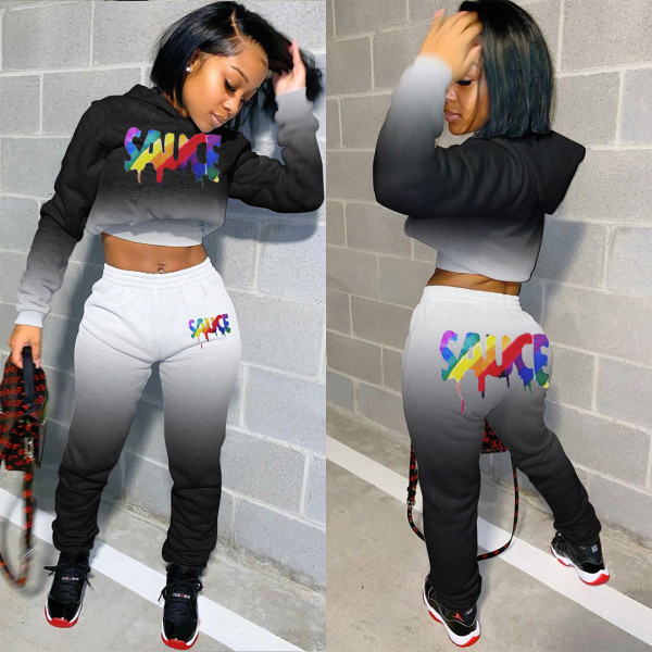 Gradient Letter Hoodies Two Piece Sets MN-9269