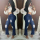 Denim Pearls Beading Ripped Hole Flared Jeans HSF-2228