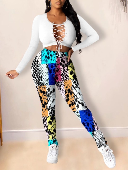 Plus Size 4XL Colorful Snake Skin Print Long Pants YIY-5219