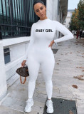 Solid Color Casual Long Sleeve Letter Sporty Jumpsuit QZX-6162