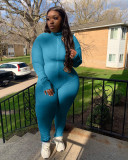 Plus Size 4XL Solid Long Sleeve Tight Jumpsuit MX-6016