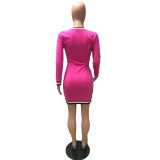 Plus Size 4XL V Neck Long Sleeve Mini Dress YIY-5192