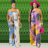 Tie Dye Print Sexy Wide Leg Tube Jumpsuits WAF-7079