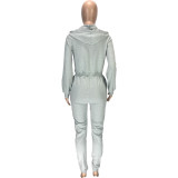 Casual Solid Hooded Zip Up Long Sleeve Jumpsuit MEI-9111