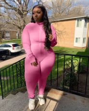 Plus Size 4XL Solid Long Sleeve Tight Jumpsuit MX-6016