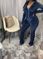 Solid Hooded Zipper Stacked Jumpsuits AWN-5110