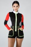 Sexy Color Block Splice Long Sleeve Romper FNN-8202