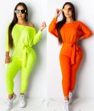 Solid Long Sleeve Sashes One Piece Jumpsuit WSM-5191