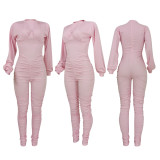 Solid Long Sleeve Ruched Back Zipper Jumpsuits YD-8286