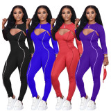 Casual Solid Color Strap Jumpsuit+Short Top Two Piece Set Without Mask ARM-8229