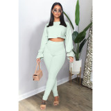 Solid Rib Long Sleeve Two Piece Pants Set ASL-6300