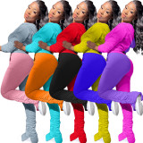 Contrast Color Patchwork Hoodie Long Sleeve Tops And Steacked Pants Sports Set ARM-8227