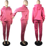 Solid Casual Hoodies Two Piece Pants Set MIL-171