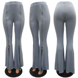 Plus Size Fashion High Waist Slim Solid Color Zipper Flared Pants MAE-2065