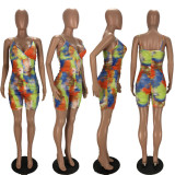 Sexy Tie-dye Ruched Sling Romper XYF-9033