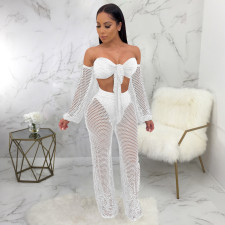 Sexy Off Shoulder Hollow Out Two Piece Pants Set SMR-9736