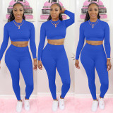 Fashion Solid Color Long Sleeve Sports Two Piece Set NYF-8011