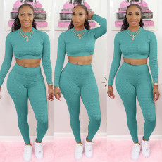 Fashion Solid Color Long Sleeve Sports Two Piece Set NYF-8011