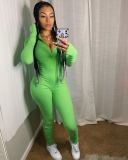 Fashion Solid Color Slim Sports Casual Ruched Jumpsuit NYF-8013