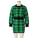 Plaid Sweater Tops+Bodycon Skirt Two Piece Sets ZSD-078