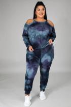 Plus Size 5XL Tie Dye Off Shoulder 2 Piece Pants Set BMF-037