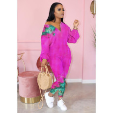 Plus Size Casual Tie Dye Long Sleeve Jumpsuit YFS-3578