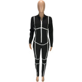 Plus Size Fashion Casual Zipper Full Sleeve Slim Sports Jumpsuits MEI-9116