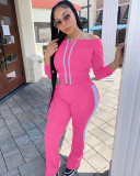 Casual Slash Neck Zipper Two Piece Pants Set XYKF-9241